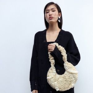 Dreamy Elegant BEADED SHOULDER BAG Zara. White